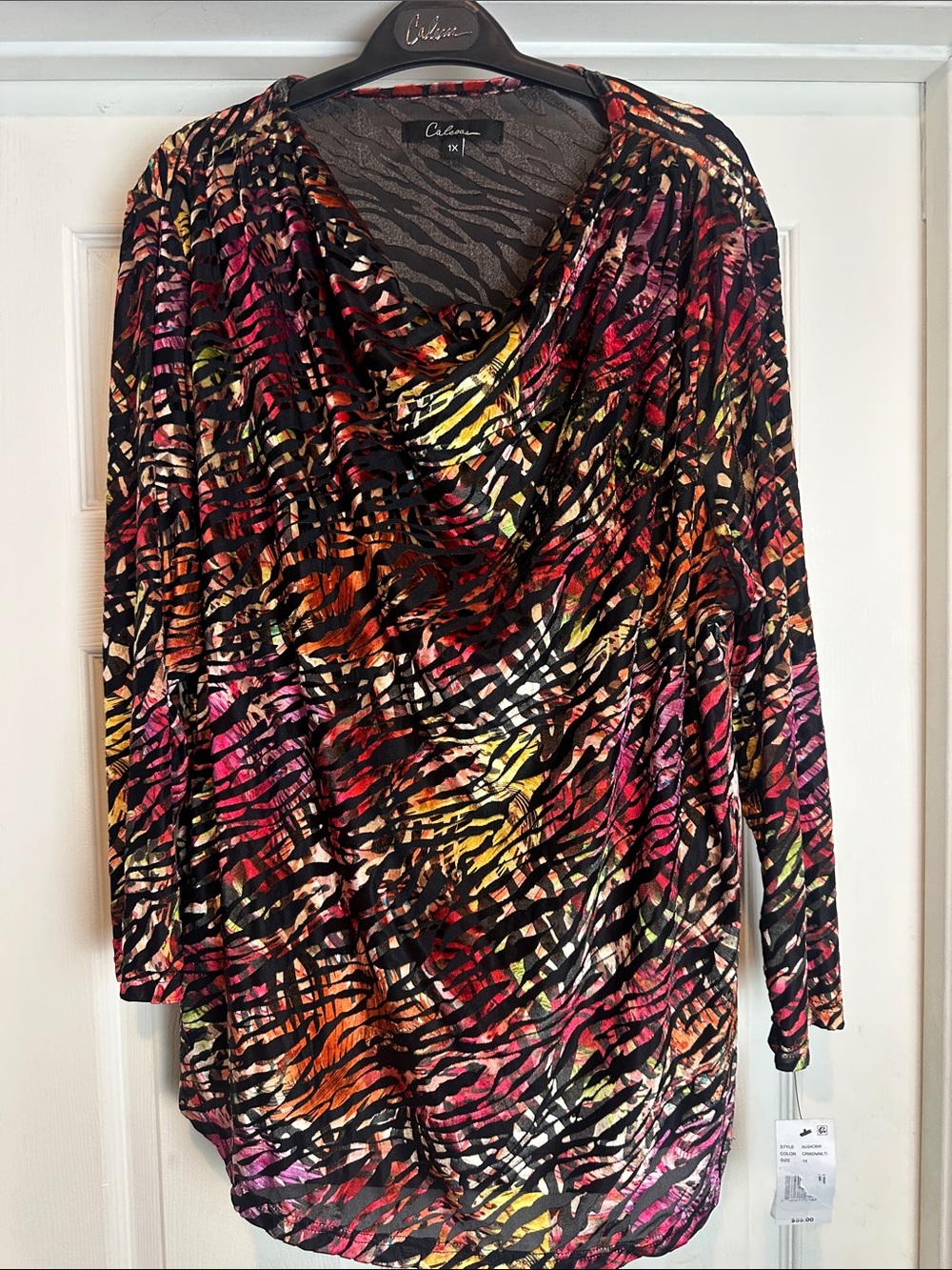 Calessa Women's  Plus Size Multicolor Animal Print Cowl Neck NWT